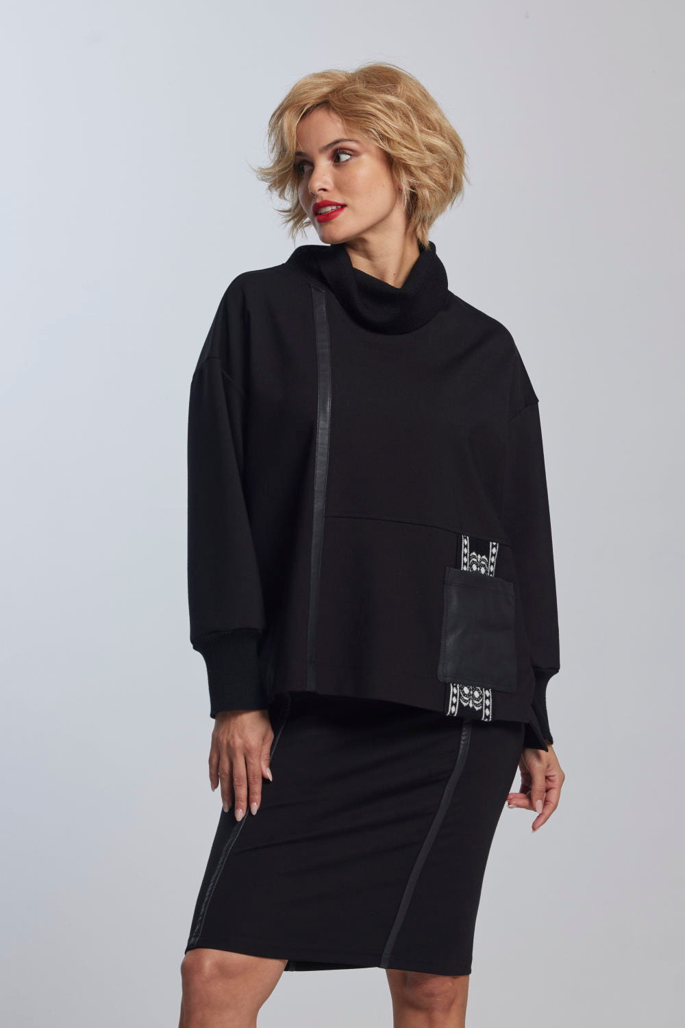 Paula Ryan Roma Merino And Leather Trim Sweater - Black