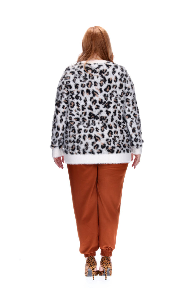 Stella Royal Fluffy White Leopard Sweater