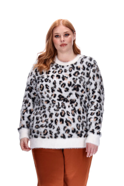 Stella Royal Fluffy White Leopard Sweater