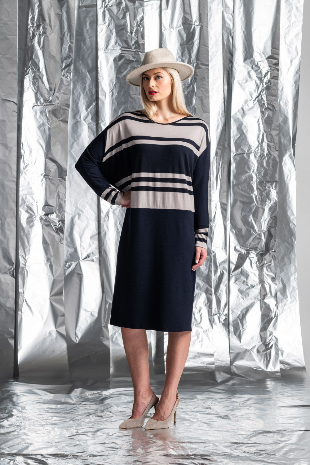 Paula Ryan Block Stripe Dress - French Navy