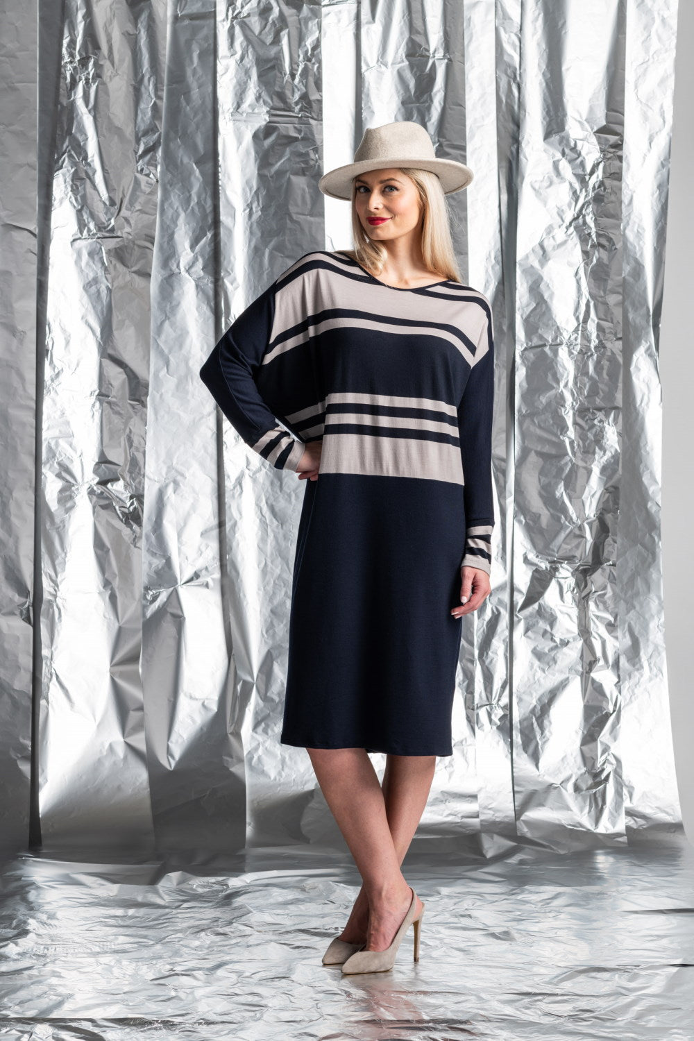 Paula Ryan Block Stripe Dress - French Navy
