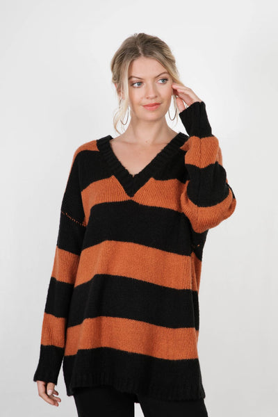 David Pond Striped Sweater - Chocolate