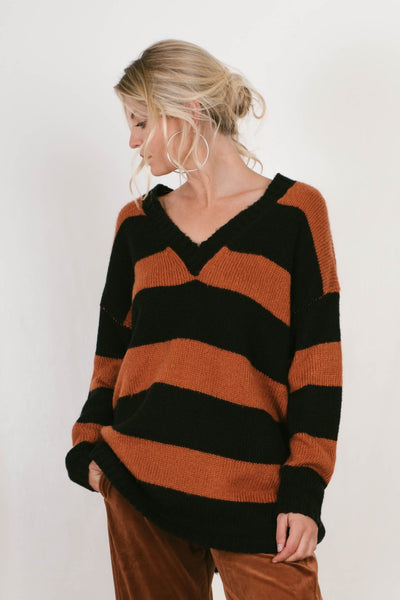 David Pond Striped Sweater - Chocolate