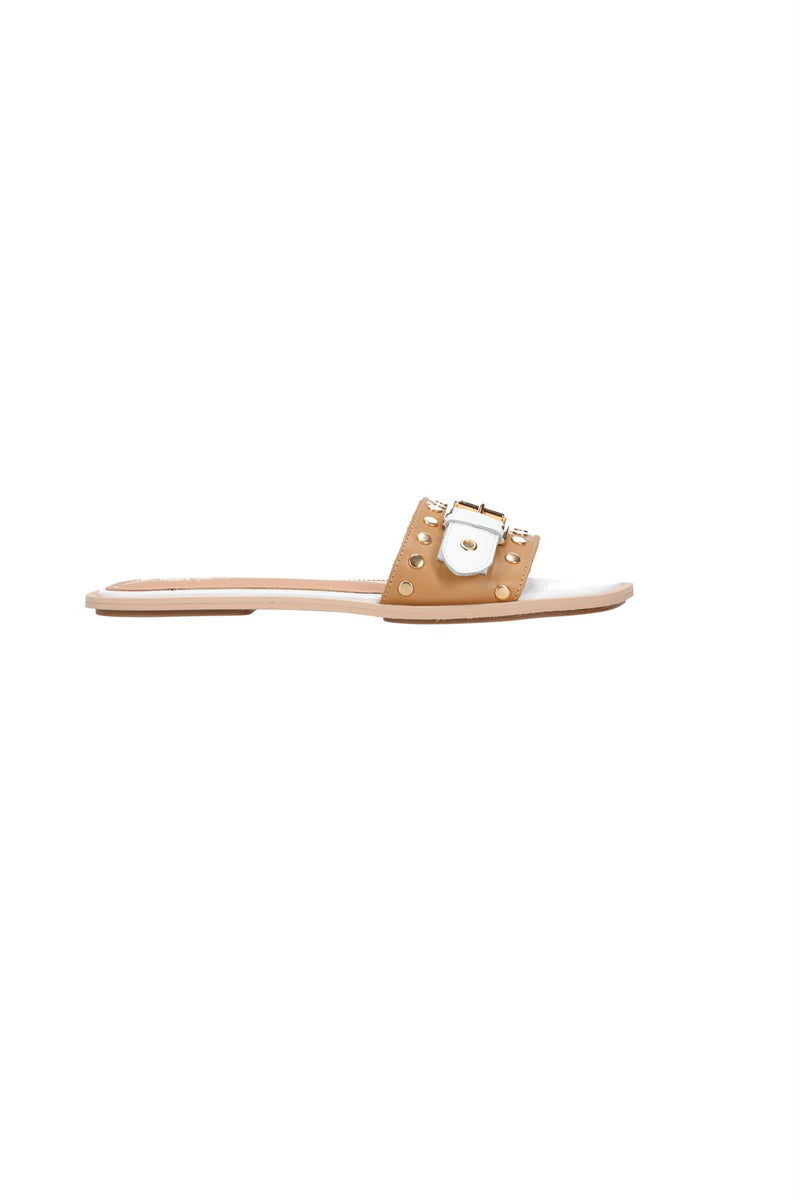Hey Monday Florence Slide White & Tan Sold Out Style