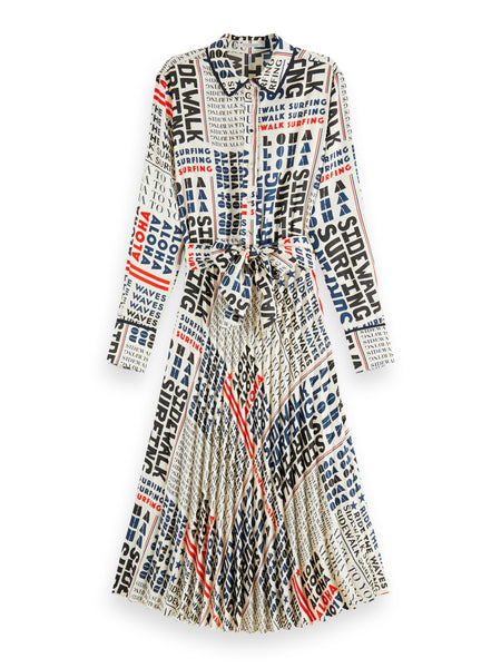 Scotch & Soda Pleated Midi Length Dress With Belt