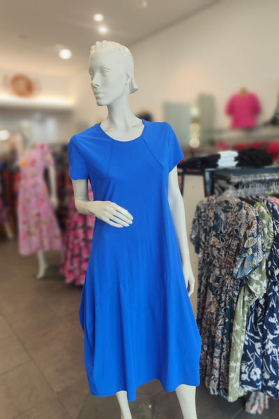 Paula Ryan Panelled Godet Cap Sleeve Tulip Dress - Greek Blue