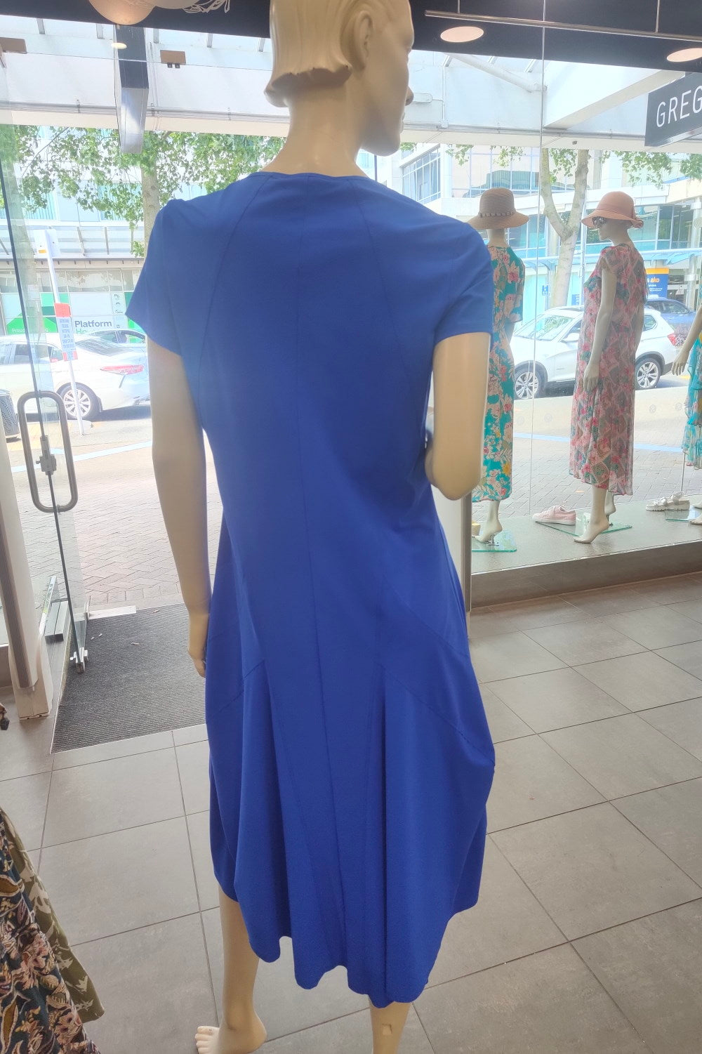 Paula Ryan Panelled Godet Cap Sleeve Tulip Dress - Greek Blue