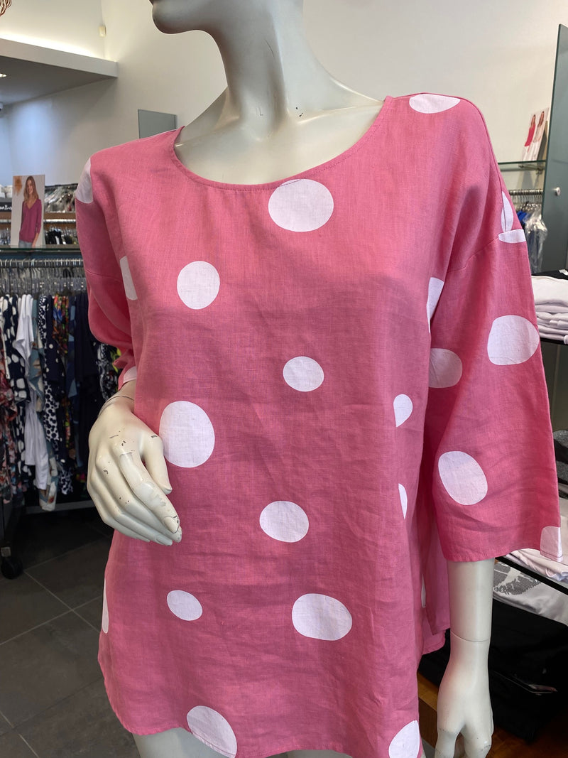 Jump Spot Print Linen Top - Pink