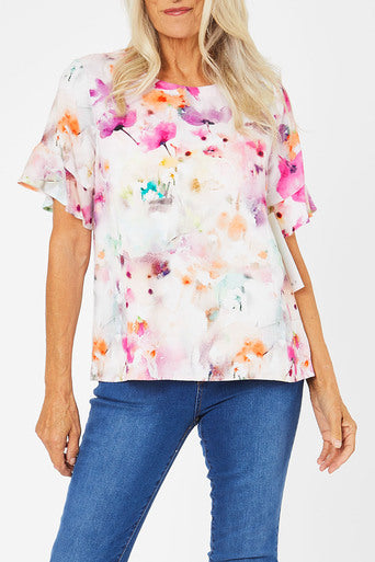 Jump Watercolour Floral Frill Sleeve Top