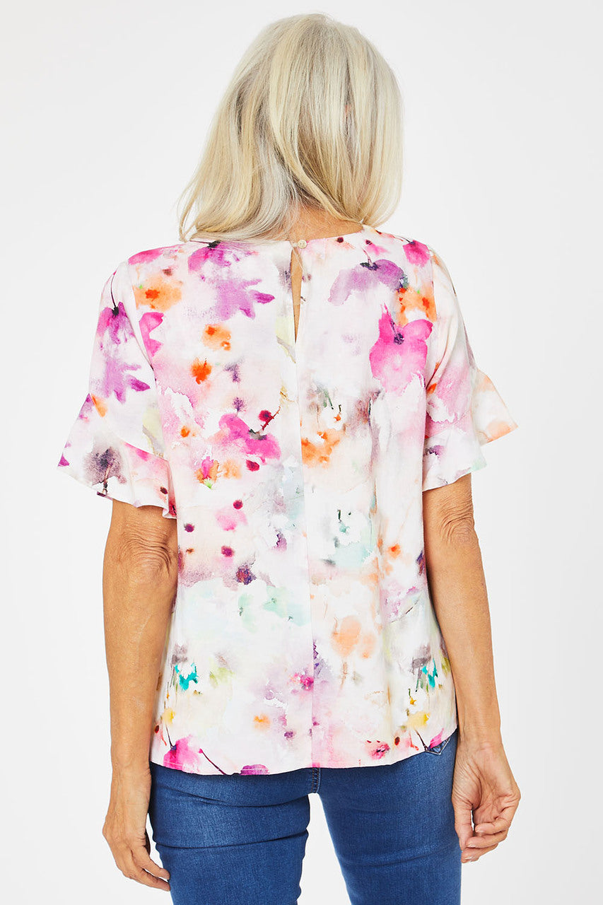 Jump Watercolour Floral Frill Sleeve Top