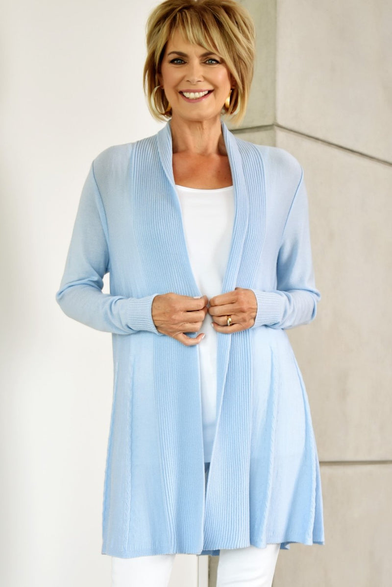 Cable And Rib Spliced Sweater - Soft Blue