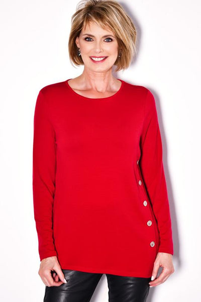 Paula Ryan Side Button Top - Ruby-Merino
