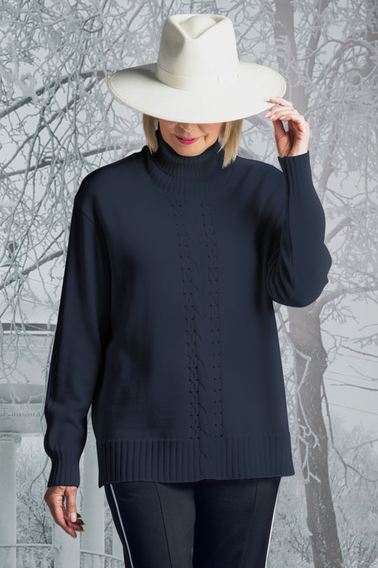 Paula Ryan Roll Neck Cable Jumper - French Navy