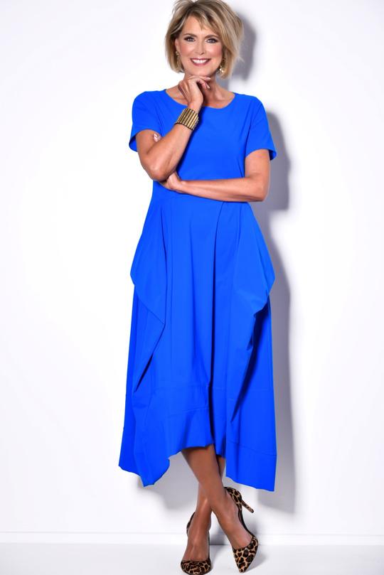 Paula Ryan Cap Sleeve Scallop Dress - Micro Jersey - Lapis Blue