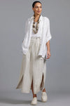 Paula Ryan Washer Linen Split Skirt-White
