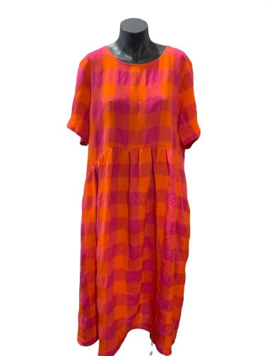 David Pond Venice Dress - Pink/Orange Check