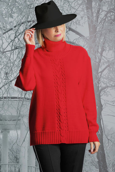Paula Ryan Roll Neck Cable Jumper - Red