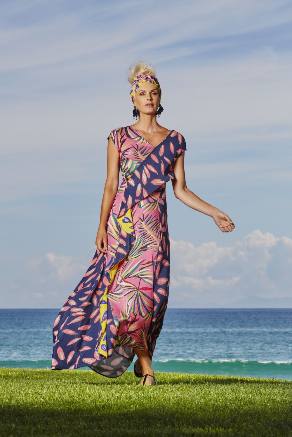 Mixed Print Wrap Around Dress - Paula Ryan