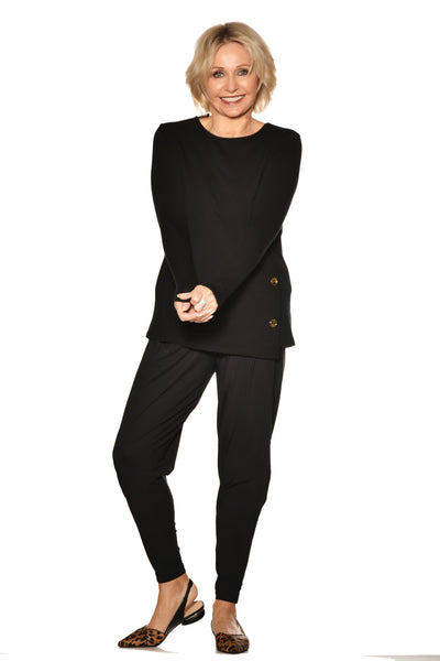 Asymetrical Side Button Top- 95% Merino 5% Lycra