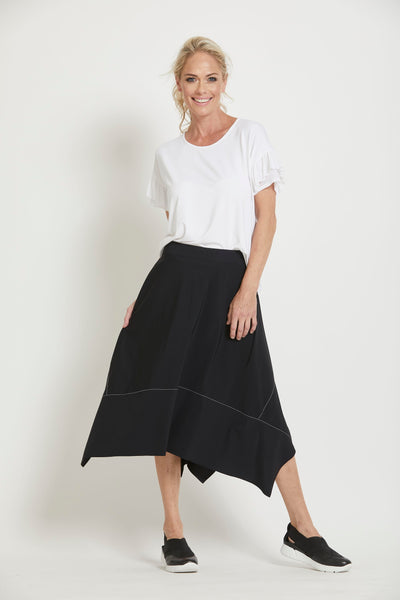 Paula Ryan Scoop Neck Ruffled Mesh Sleeve Top