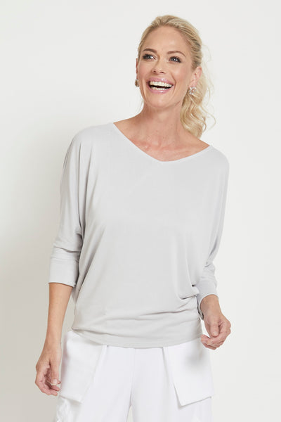 Paula Ryan Batwing Half Sleeve V Neck Top-Capri Blue