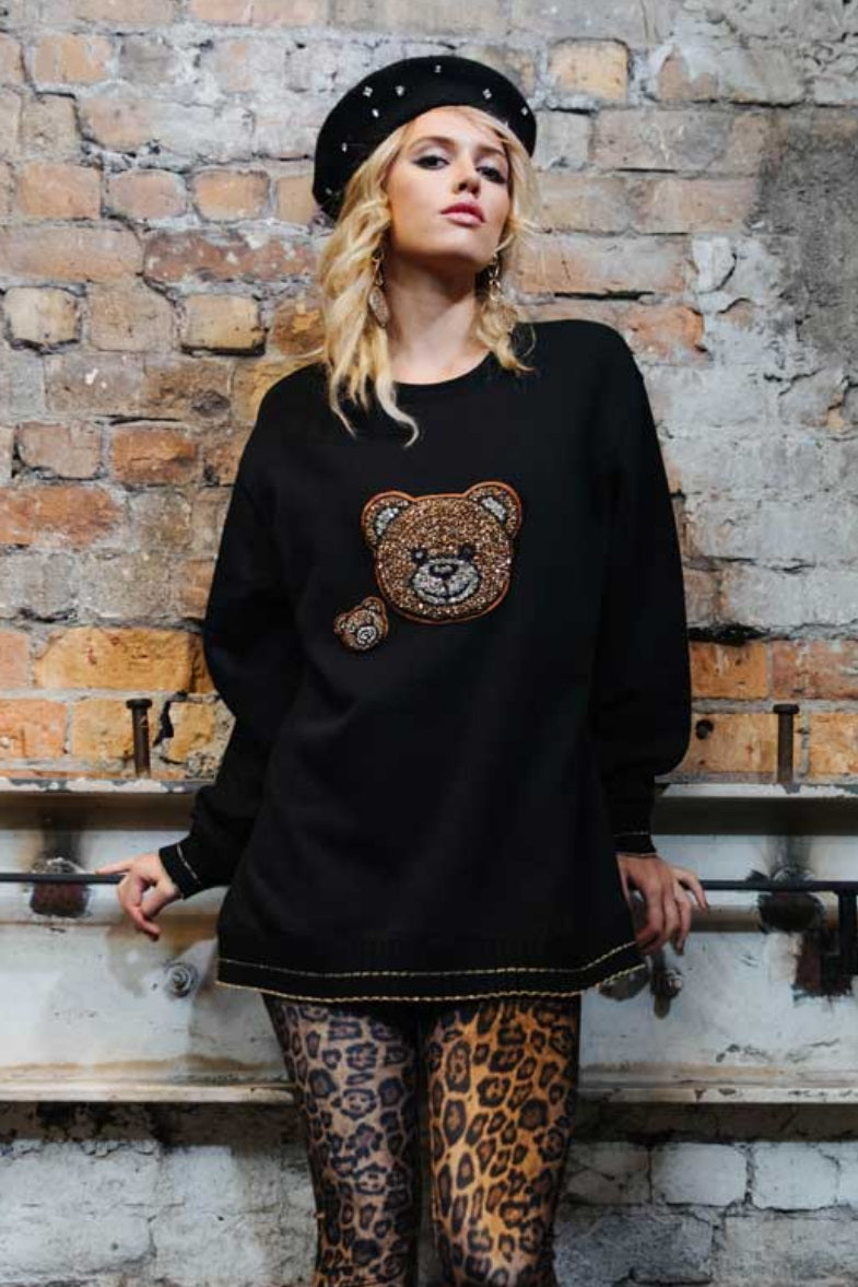 David Pond Sweatshirt-Golden Sequin Bear