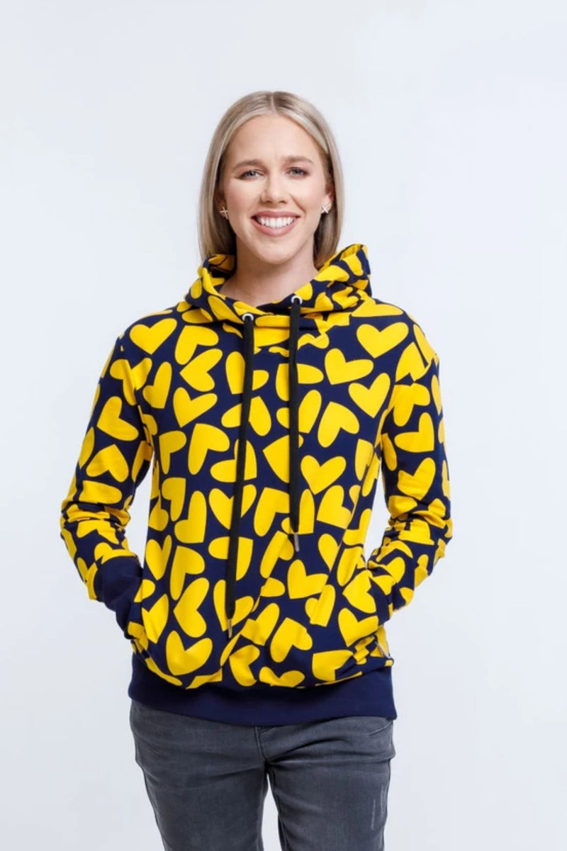 Home Lee Hooded Sweatshirt - Blue And Yellow Heart Print