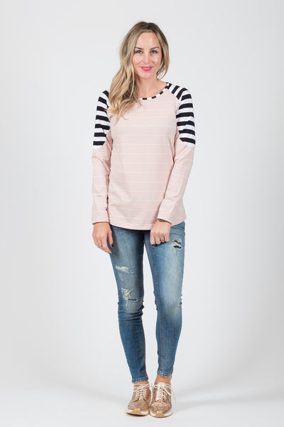 Bailey Top - Blush Stripe - White Chalk