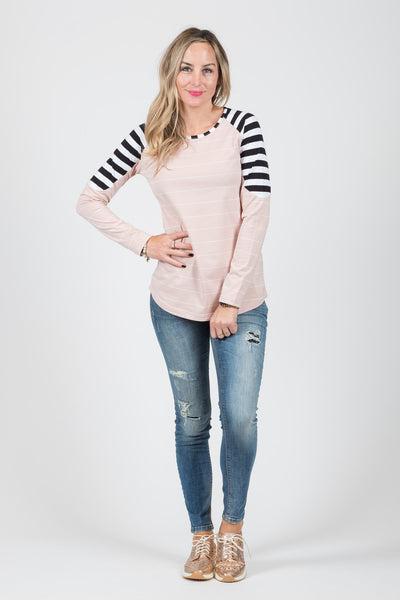 Bailey Top - Blush Stripe - White Chalk