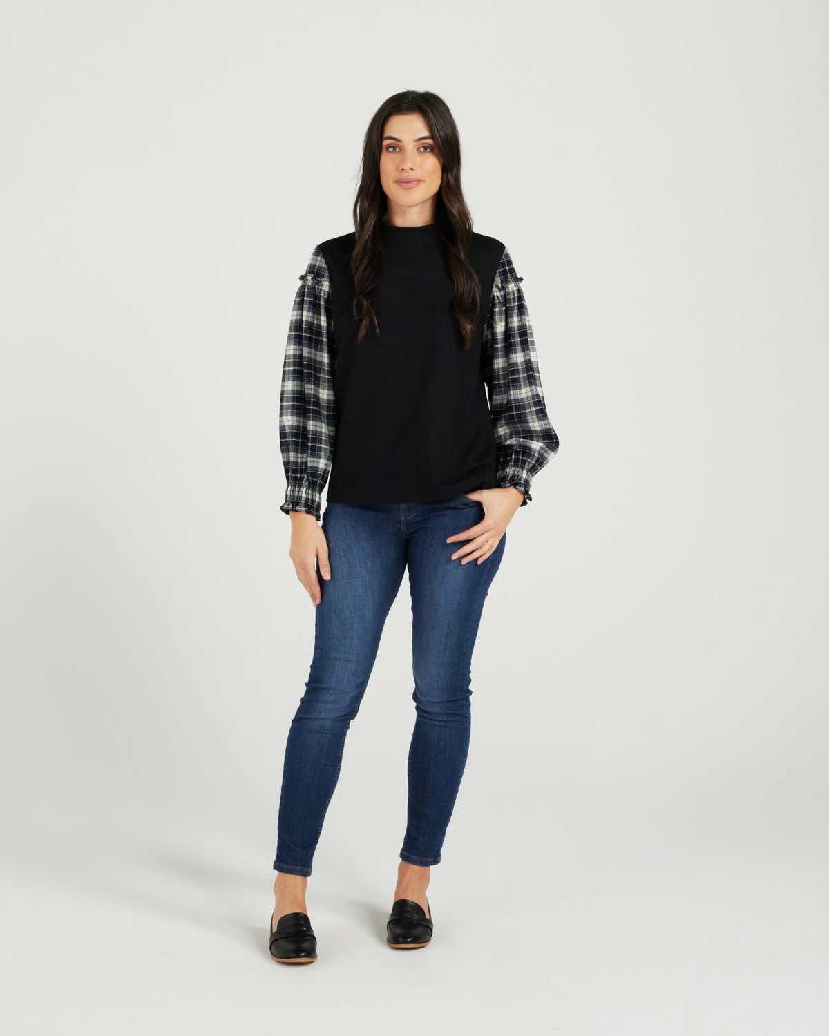 Zafina Ylona Top Black Check