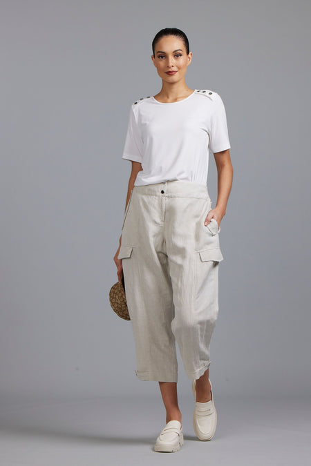Paula Ryan Washer Linen Split Front Skirt- Sand