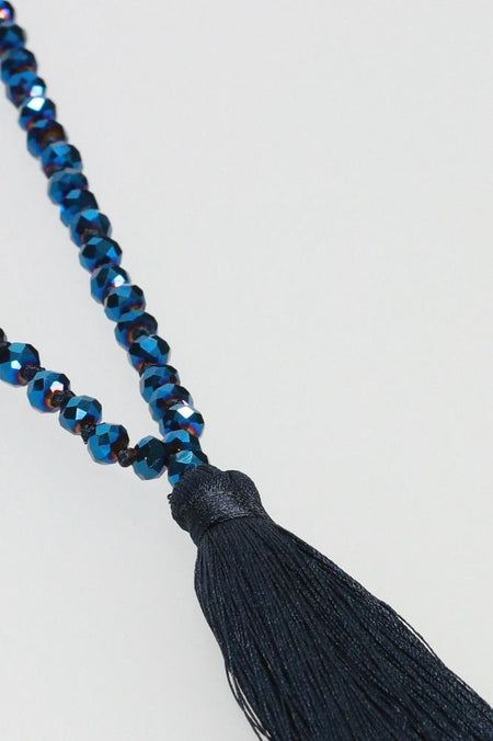 Tassel Necklace - Wood/Blue