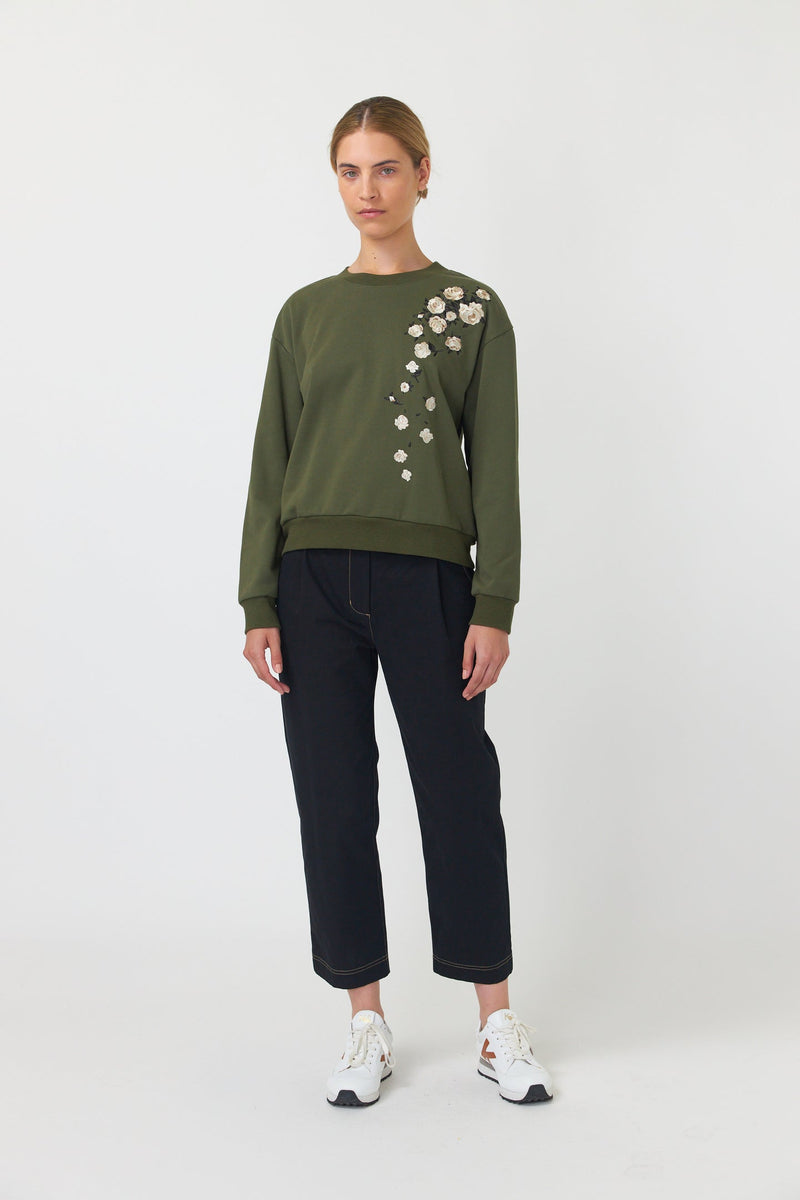 Sylvester Falling Roses Sweat - Olive