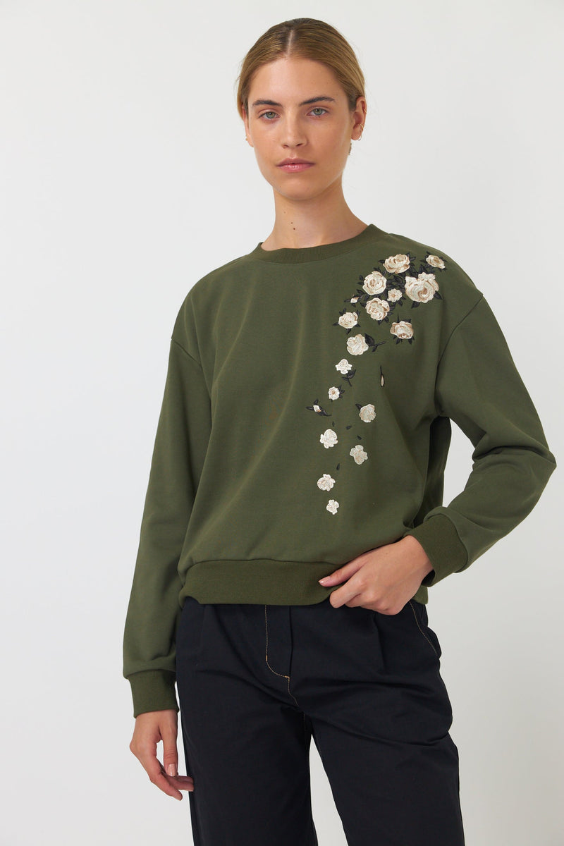 Sylvester Falling Roses Sweat - Olive