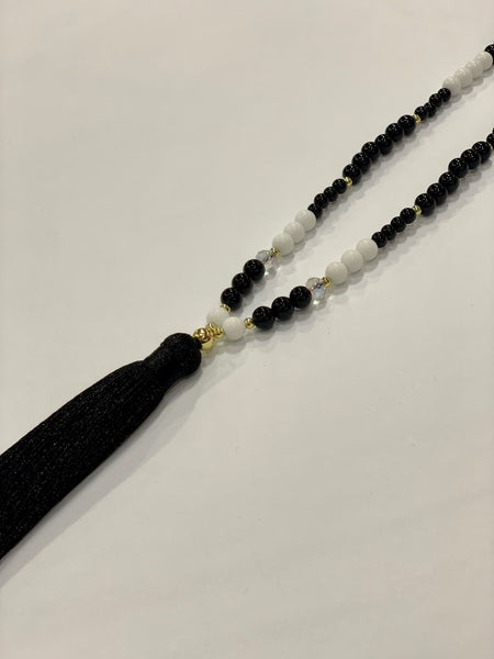 Tassel Necklace -  Marble/Baby Blue
