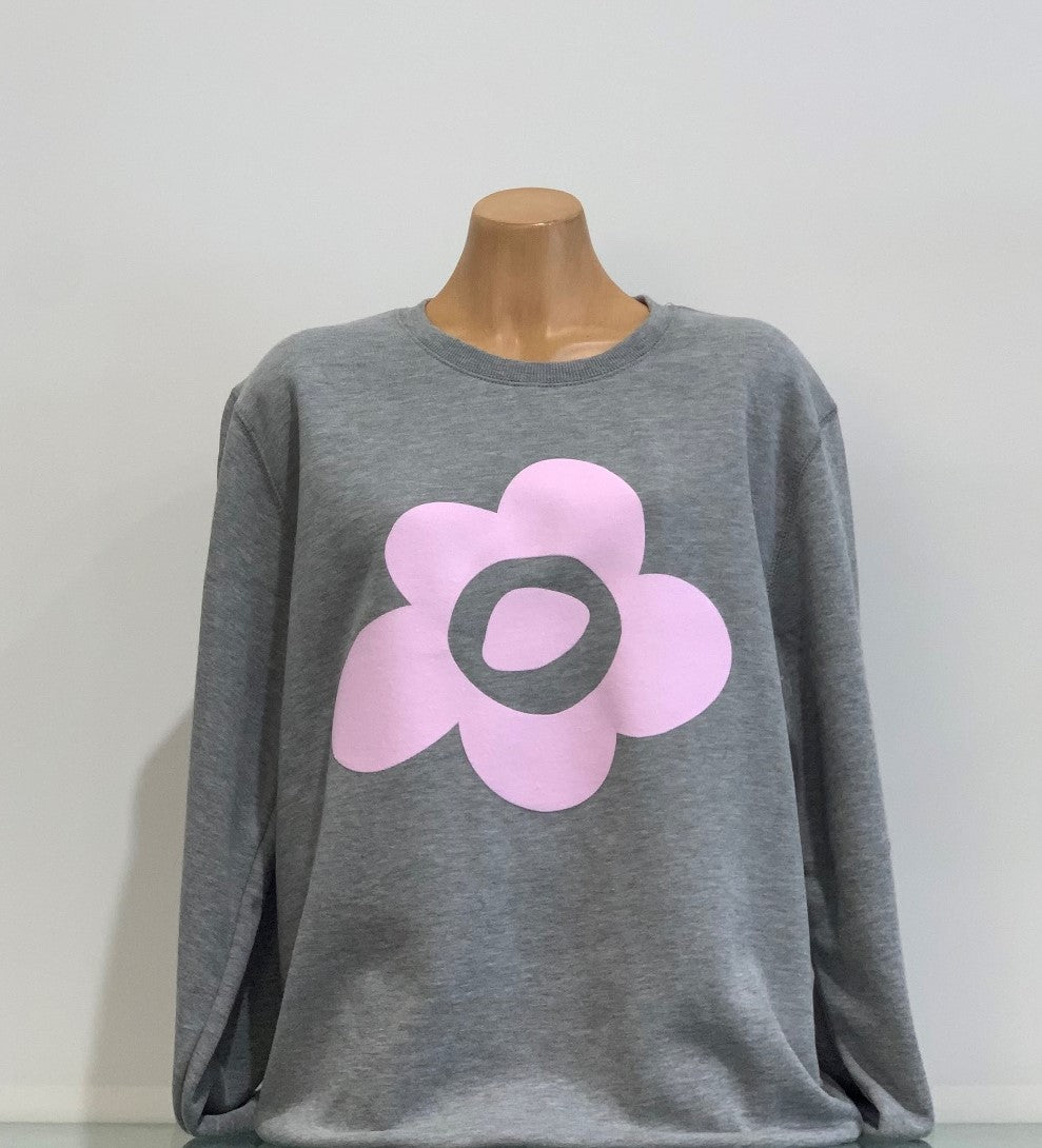 David Pond Flower Sweatshirt - Grey/Pink