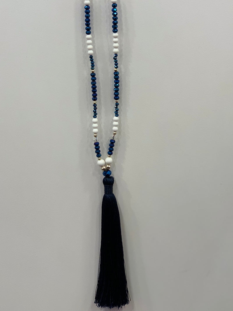 Tassel Necklace - Navy/White