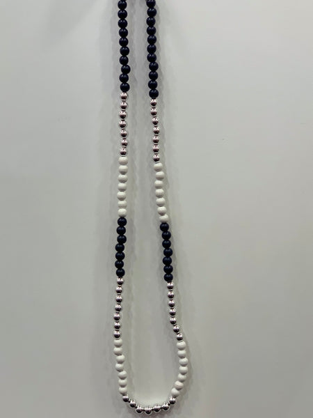 Mrs Pretty Navy/Silver/White Beaded Necklace