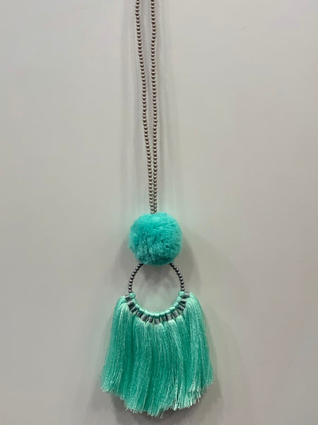 Mrs Pretty Turquoise Pom Pom Necklace