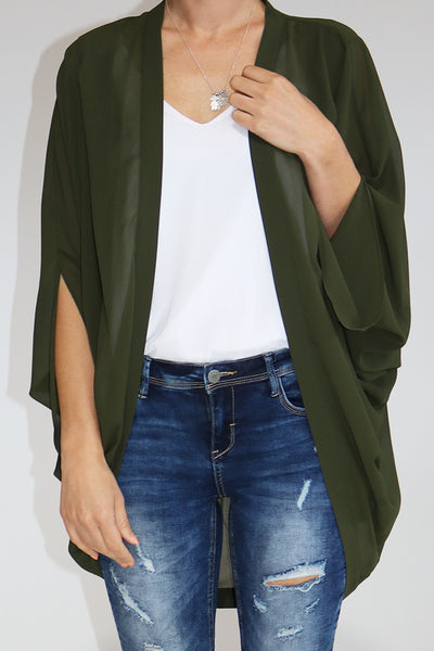 Plain Kimono Khaki Short - Shine Fashion
