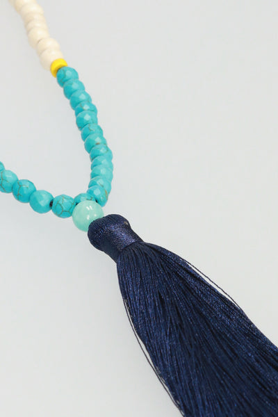 Tassel Necklace - Wood/Blue