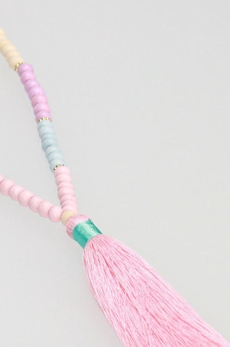 Tassel Necklace - Wood/Pink