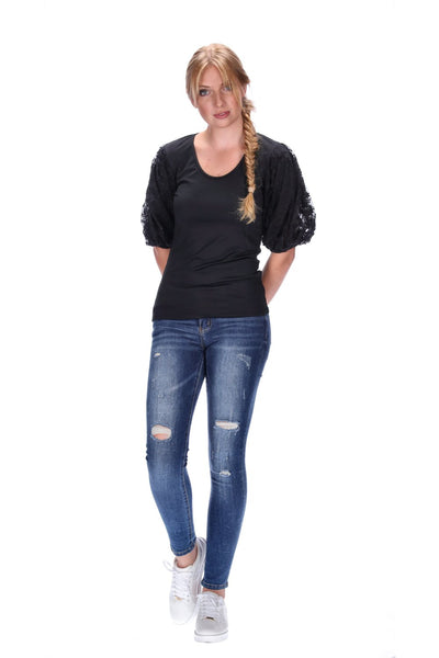 Pretty Basic Daisy Puff Top - Black