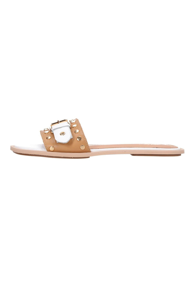 Hey Monday Florence Slide White & Tan Sold Out Style