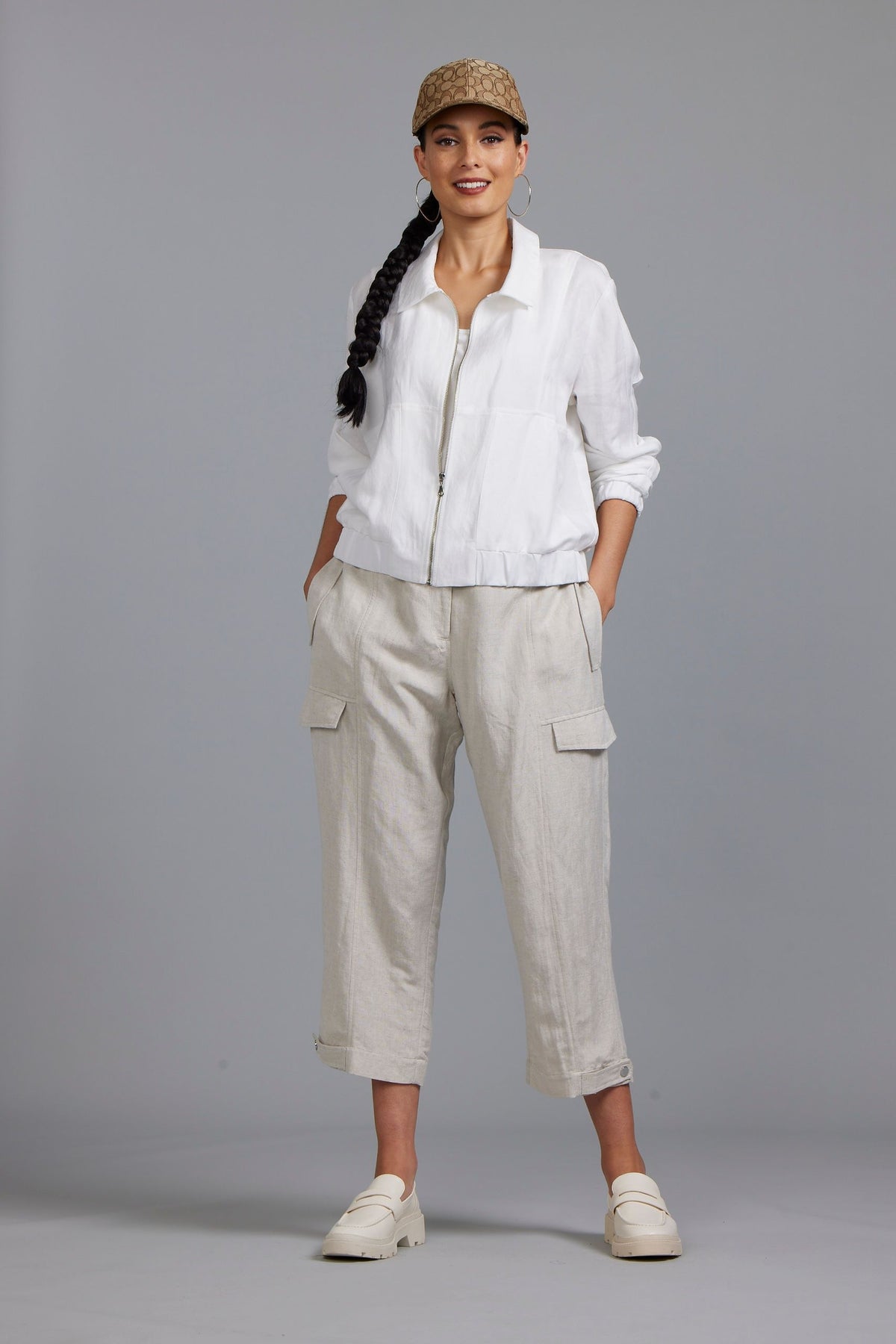 Paula Ryan Washer Linen Cropped Jacket White