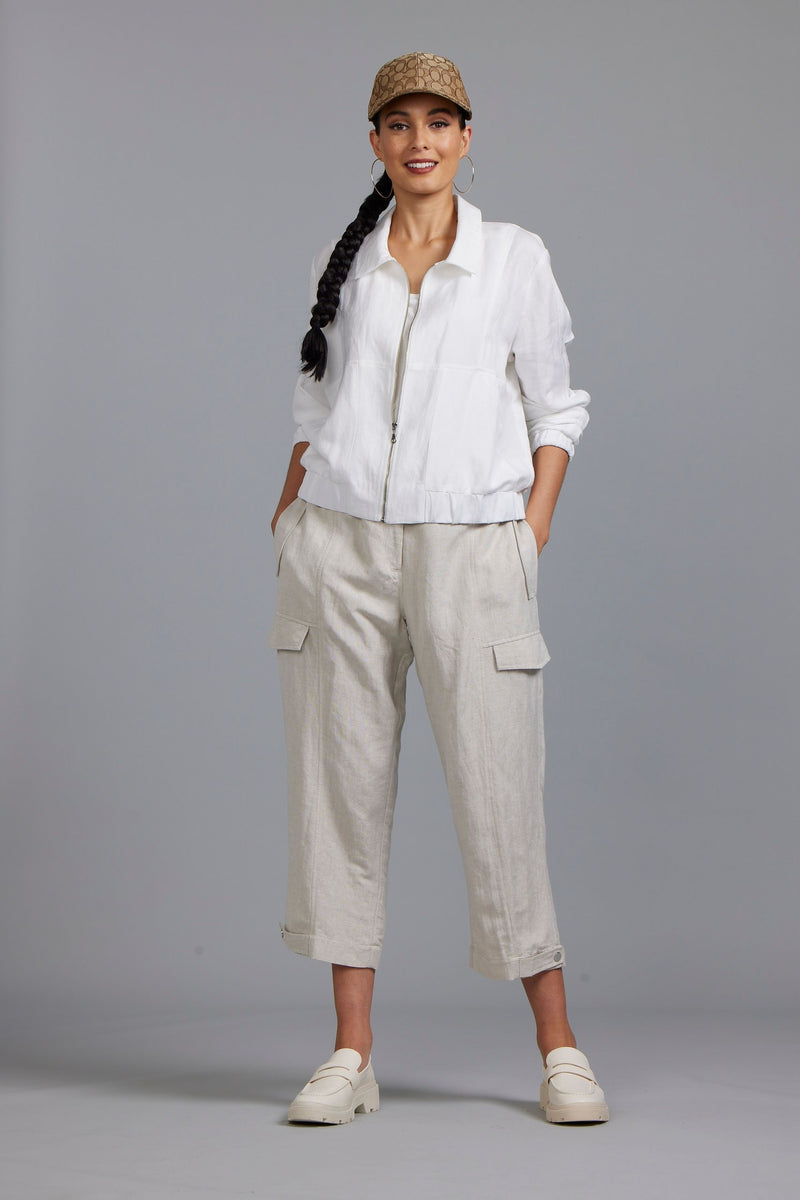 Paula Ryan Washer Linen Cropped Jacket - White
