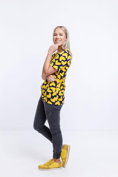 Home-Lee Winter Taylor Tee Blue Yellow Heart Print