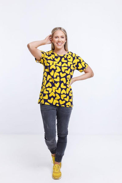 Home-Lee Winter Taylor Tee Blue Yellow Heart Print