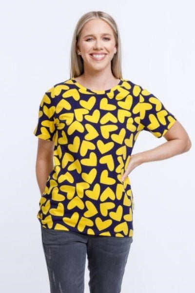 Home-Lee Winter Taylor Tee Blue Yellow Heart Print